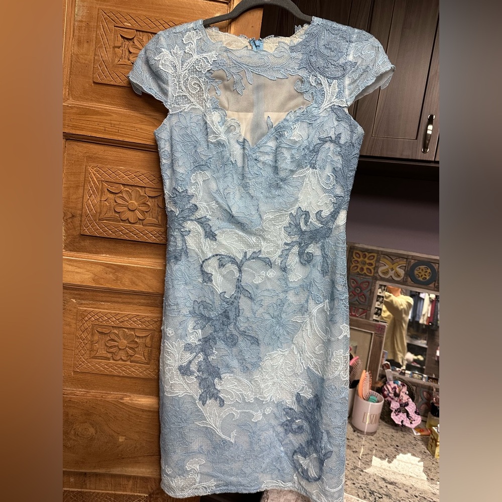 Tadashi Shoji cocktail party mother of bride groom dress 6 sheer cut out lined